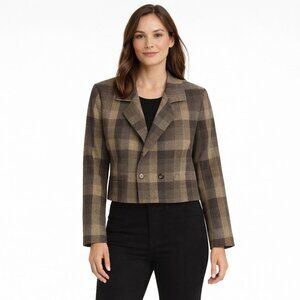 E H Woods Wool Blend Plaid Cropped Jacket.  Double Breasted Classic Professional
